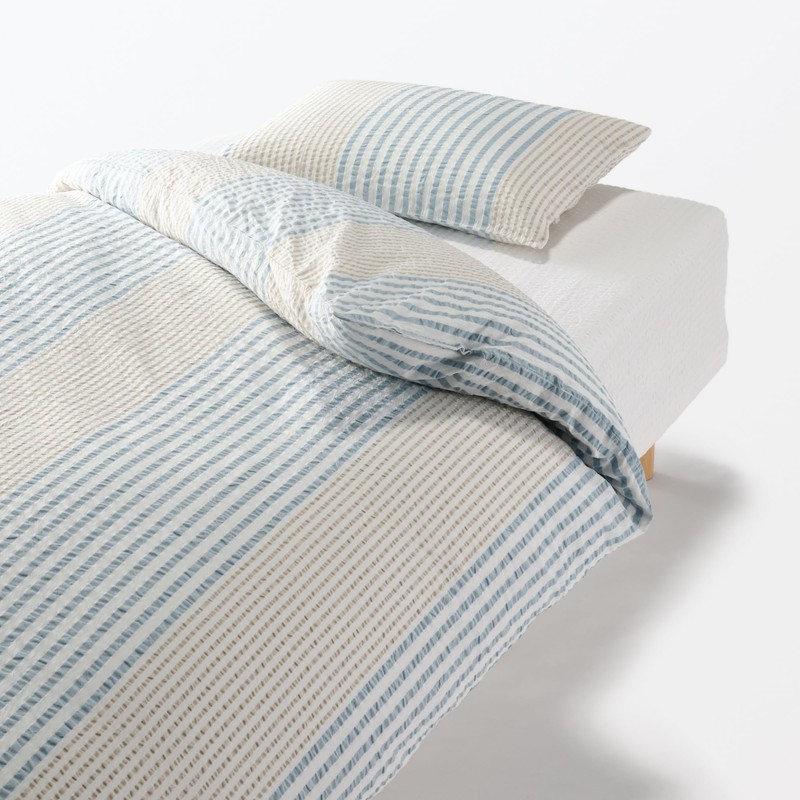 無印良品 綿 サッカー織 掛ふとんカバー・シングル 150×210cm用・ブルーストライプ 76400318