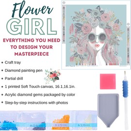 DOTOLOGIE 5D Flower Girl Diamond Painting Kit for Adults 16" x 16"