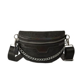 Thick Chain Women's Fanny Pack Plaid leather Waist Bag Shoulder Crossbody Chest Bags Luxury Designer Handbags Female Belt Bag, A-Black, Small, Fashion