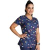 Cherokee Prints Women Scrubs Top V-Neck Print CK678, L, Sweet