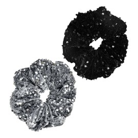 WOONEKY 2pcs Sequin Hair Ties for Women Elastic Scrunchies Stylish Ponytail Holders for Thick Hair for Everyday Use