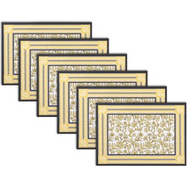 Encasa XO Jaipur Sanganeri Dining Table Sets, Set of 6, Yellow-02 Block Print, Cotton Linen, 46 x 32 cm, Hand Print