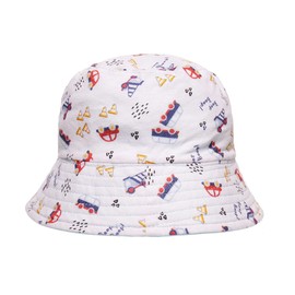 Thingimijigs Baby Boys Car Patterned Embroidered Reversible Blue and White Bucket Hat Sun Hat - 12-24 Months