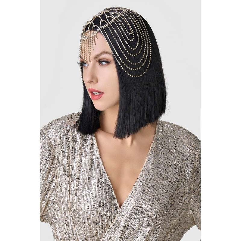 BABEYOND Vintage Style Roaring 20s Crystal Rhinestone Flapper Cap Headpiece