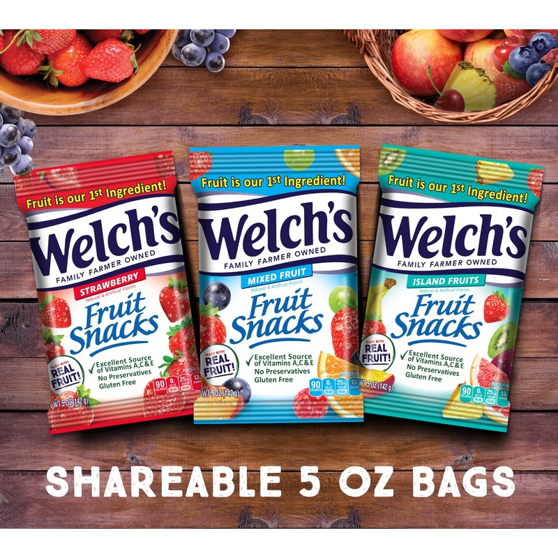 Welch’s Fruit Snacks, Variety Pack With Mixed Fruit, Strawberry &