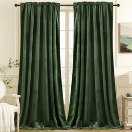Nemia Olive Green Velvet Curtains Thermal Insulated Blackout Curtain for Bedroom Window Living Room Darkening Luxury Vintage 132 Inches Long Heavy Drapes Panels Rod Pocket Set of 2