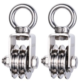 KCNOFNC Double Cable Pulley Block Heavy Duty Stainless Steel, Bearing Inside, Swivel Pulley Wheel, Good for Pulley Lifing System, Loading 1100lb 2 Pack