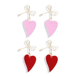 2 Pairs Pink Heart Earrings Heart Dangle Earrings Set for Women Girls Valentines Earrings Red Heart Pink Birthday Earrings Mother Day Jewelry Gift