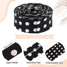 PH PandaHall Bias Binding Tape 10 m Easy Folded Black White Polka Dot Ribbons 30 mm Easy Folded for Sewing Piping Edging Hemming Clothing Hair Bows