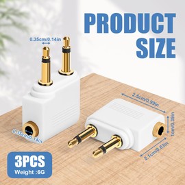 AXFEE Aeroplane Adapter Headphones, Pack of 3 Gold Plated Aeroplane Adaptor, to 3.5 mm Jack Socket, Airplane Flight Headphone Adapter for All Airlines In-flight Media Systems (White)