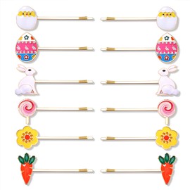 Boderier Paquete de 12 pinzas para el pelo de Pascua para mujer, diseño de conejo, huevos de Pascua, horquilla, accesorio para el pelo, regalos de Pascua para niñas