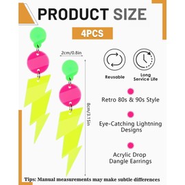 SCJJZ Blitz Ohrringe,2Paar Jahre Blitz Bolzen Ohrringe Retro Acryl Ohrringe Neon Ohrringe Damen 80er Jahre Ohrring Frauen Vintage Gelb Ohrring für Mottoparty Kostüm Party Maskerade Frau Mädchen,8x2cm