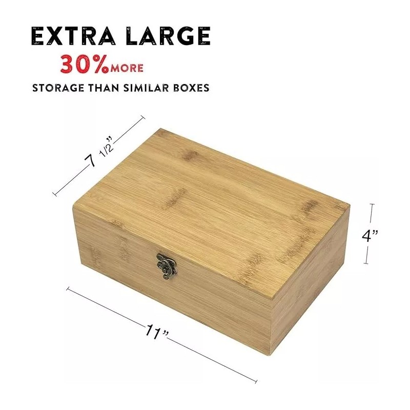 Large Premium Bamboo Wooden Stash Box for Discrete Storage of