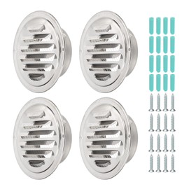 PATIKIL 4 Inch Round Air Vents, 4 Pcs Outlet Vents Cover Bulk Cover 304 Stainless Steel Louver Grille Cover Ducting Air Ventilation Wall Vent Cover for Ceiling Mount Bathroom Vent, Silver
