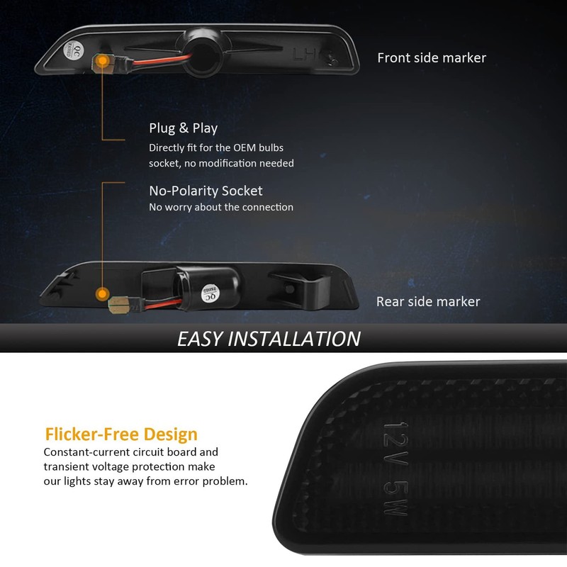 Bestview LED Side Marker Lights Compatible with Ford Mustang 2010-2014,