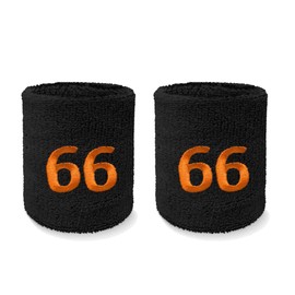 Couver Women Black Number 66 Sports/Athletic Terry Cloth Sweat Wristband, 1 Pair