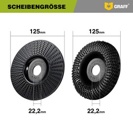 GRAFF Premium Set Wood Cutter Rasp Disc 125 mm for Carving and Sanding Wood, Softwood, Hardwood - Wood Grinder for Angle Grinder & Flex - Sanding Disc for Woodworking Tools