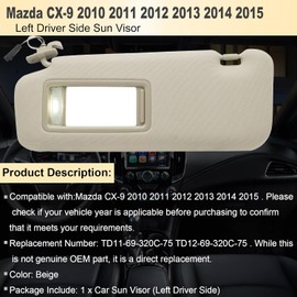NHILES Left Driver Sun Visor Compatible with Mazda CX-9 2010-2015 Sun Visor Replacement Number TD11-69-320C-75 TD12-69-320C-75 Color:Beige