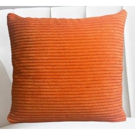 Seechoo Corduroy Cushion Covers, Set of 2, 45 x 45 cm, Striped, with Invisible Zipper, 18 x 18 Inch (Orange)