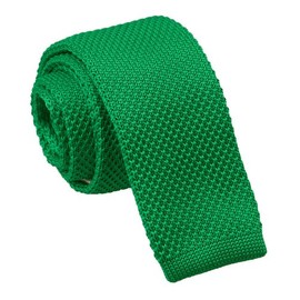 DQT Men Knit Knitted Solid Plain Pattern Check Stripe Polka Skinny Tie - Plain Forest Green