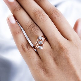 TJC Moissanite Three Stone Ring In 18K Rose Gold Plated 925 Sterling Silver for Women Size K