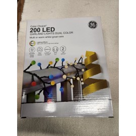 GE Color Choice 200 LED Garland Lights Dual Color Multi or Warm White Green wire