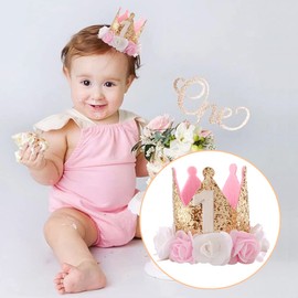 1st Birthday Hat Girl Decorations First For Baby Gifts Rose Gold Pink Crown Party One Year Old Princess
