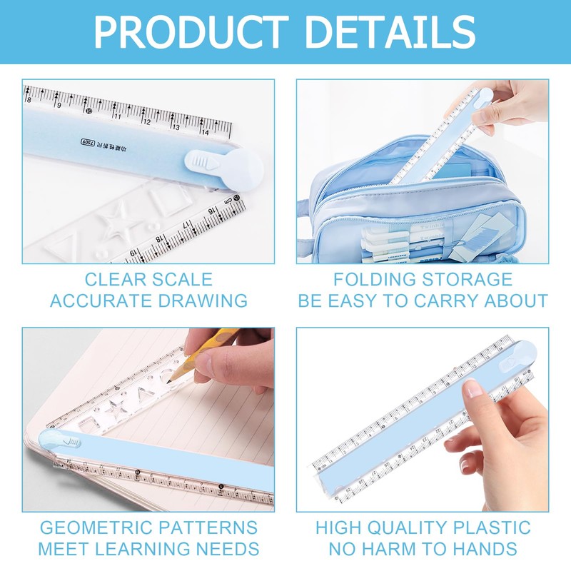 2 Packs Foldable Ruler 30cm Folding Ruler Plastic Transparent Folding