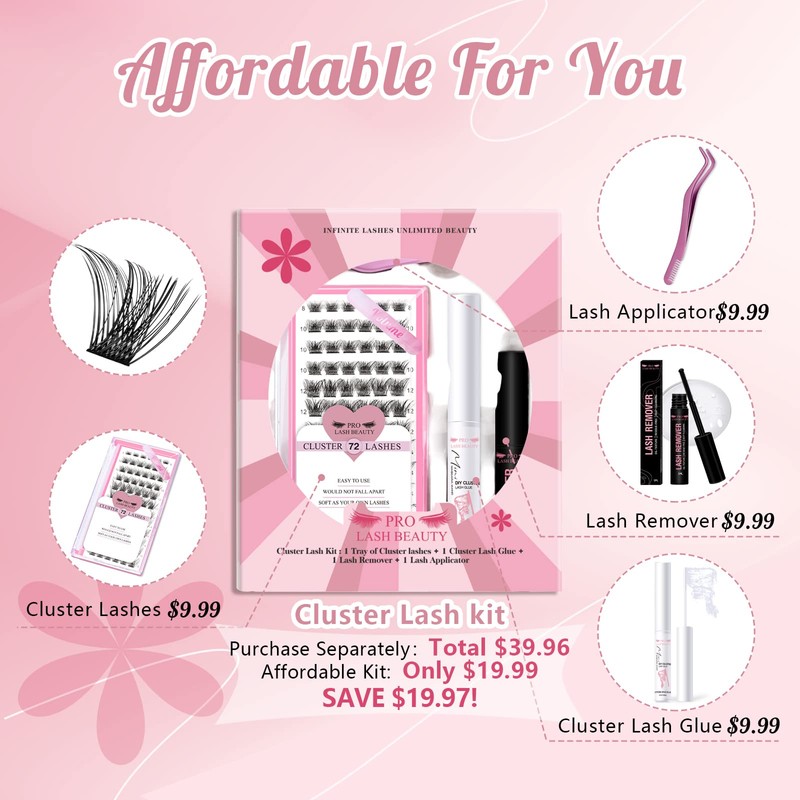 DIY Lash Extension Kit Cluster Lashes Kit with 72 Pcs