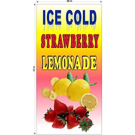 VERTICAL ICE COLD STRAWBERRY LEMONADE LEMON ADE CARNIVAL FAIR PARTY BANNER VARIOUS SIZES VINYL BANNERS (3' x 6')