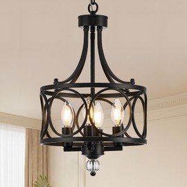 OIRSVI 4 Light Chandelier,Black Farmhouse Lantern Pendant Light Fixture,Industrial Adjustable Hanging Ceiling Lighting E12 Base for Kitchen Island,Bedroom,Entryway,Dining Room,Indoor