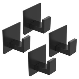 BXUYAOXMC 4 Pcs Self Adhesive Towel Hooks Square Adhesive Hooks No Drilling Adhesive Wall Hooks Matte Black Coat Hooks