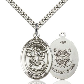 Bliss Sterling Silver Saint Michael/Coast Guard Medal Pendant Necklace 24" PrayerCard