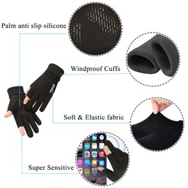 KXF Winter Warm Fingerless Gloves For Men Women Windproof Thermal Gloves with Thick Velvet Liner Lengthen Knit Cuff Fingerless Touchscreen Gloves Handwarmers Mittens For Cycling Running