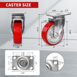 4 Inch Heavy Duty Casters, Swivel Caster Wheels, Polyurethane on Steel Wheel- Casters Set of 4 with 2000 lb Capacity, Caster Wheels for Furniture Workbench Cart (4 Swivel)