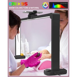 DLITISH Nail Desk Lamp for Nail Tech, Foldable 34in 48W Half Moon Light with Phone Holder and USB Charging Port, 3 Color Temperature Dimmable LED Nail Light (Black)