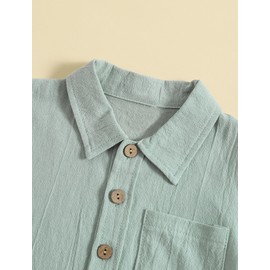 Panegy 2Pcs Newborn Baby Boys Clothes Solid Linen Cotton Pole T-Shirts with Shorts Toddler Summer Outfits Short Sleeve Button Down Shirts Shorts Set Green 12-18 Months