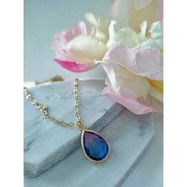 Bad Apple Designs Faceted Purple & Blue Glass Teardrop Gold Chain Necklace, Minimalist Dainty