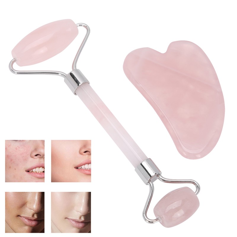 Rose Quartz Face Roller Massager Facial Lifting Tightening Roller Gua