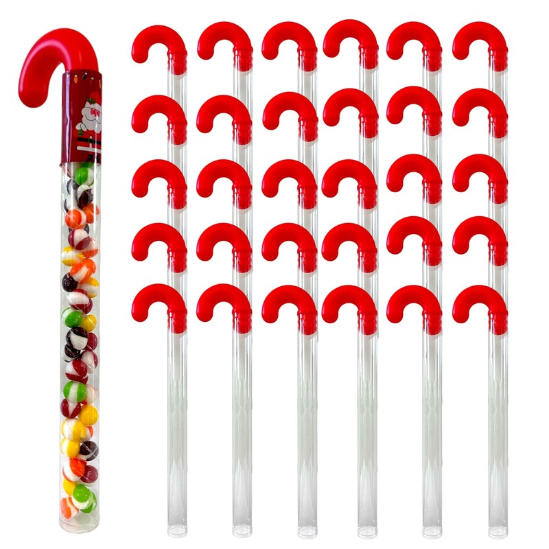 G-Box 50 Empty Christmas Candy Cane Tubes with Red Topper