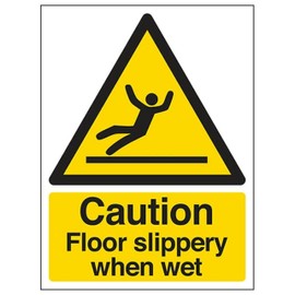 V Safety Eco-Friendly Caution Floor Slippery When Wet 200 x 300 mm - 1mm 100% Recycled Rigid Plastic Safety Sign
