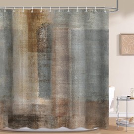 Brown Grey Shower Curtains, Rustic Abstract Shower Curtain, Vintage Farmhouse Fabric Bath Curtain for Bathroom Decor Waterproof Cloth with Hooks 72X72 Inch