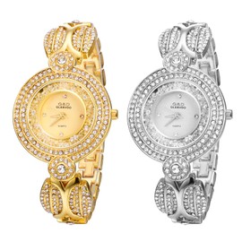 JewelryWe Watches Women's Analogue Quartz 30 m Waterproof Watch Elegant Multilayer Stereo Rhinestone Dial Casual Watch with Metal Strap and Watch Tool Gold/Silver, 2 pieces., Classic