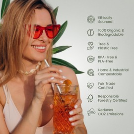 EcoPreps Biodegradable Bamboo Fiber Straws | 150 Count, 100% Compostable, Plastic-Free, Eco-Friendly Drinking Straw | 7.8'' Plant Fiber Disposable Straws, White Straw | Durable for Warm & Cold Drinks