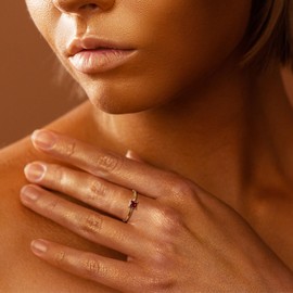 CANDYFANCY Birthstone Rings for Women Stackable Ring Dainty Gold Plated Square CZ January Garnet Red Gemstone Ring for Mom Wife Jewelry Gift For Birthday Anniversary Jewelry Size 6