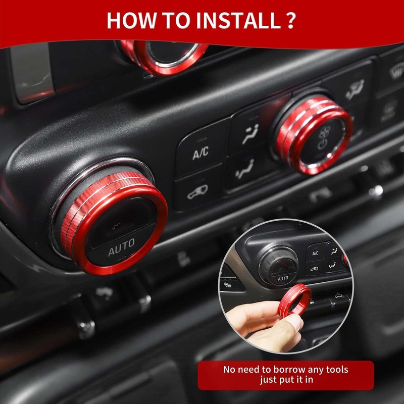 PDKLIN for Silverado Center Console Knob Cover Trim Ring Red