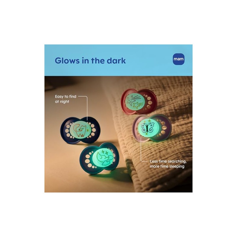 MAM Glow in the Dark Night Orthodontic Pacifier, Girl, 6+