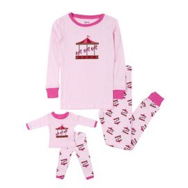 Leveret Kids Pajamas Matching Doll & Girls Pajamas 100% Cotton Pjs Set (Carousel,Size 6 Years)