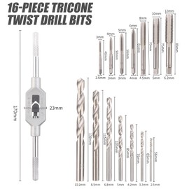BAIFULAI Tap and Die Set 15-Piece Machine Tap HSS M3 - M12, Core Hole Drill, Cutting Tap with Tap Wrench, Thread Cutting Set, Machine Tap Cutter Metric