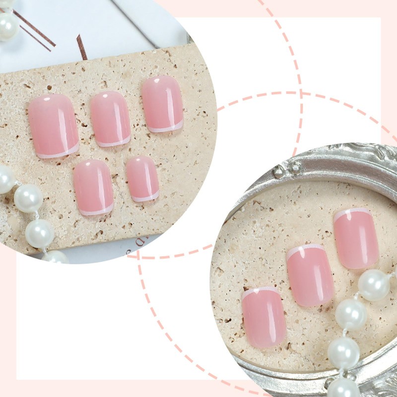 Square False Nails Short, 24Pcs French Fake Nails, Square Press